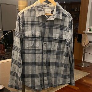 Goodfellow & Co Gray and Black flannel Plaid Shirt sz L
